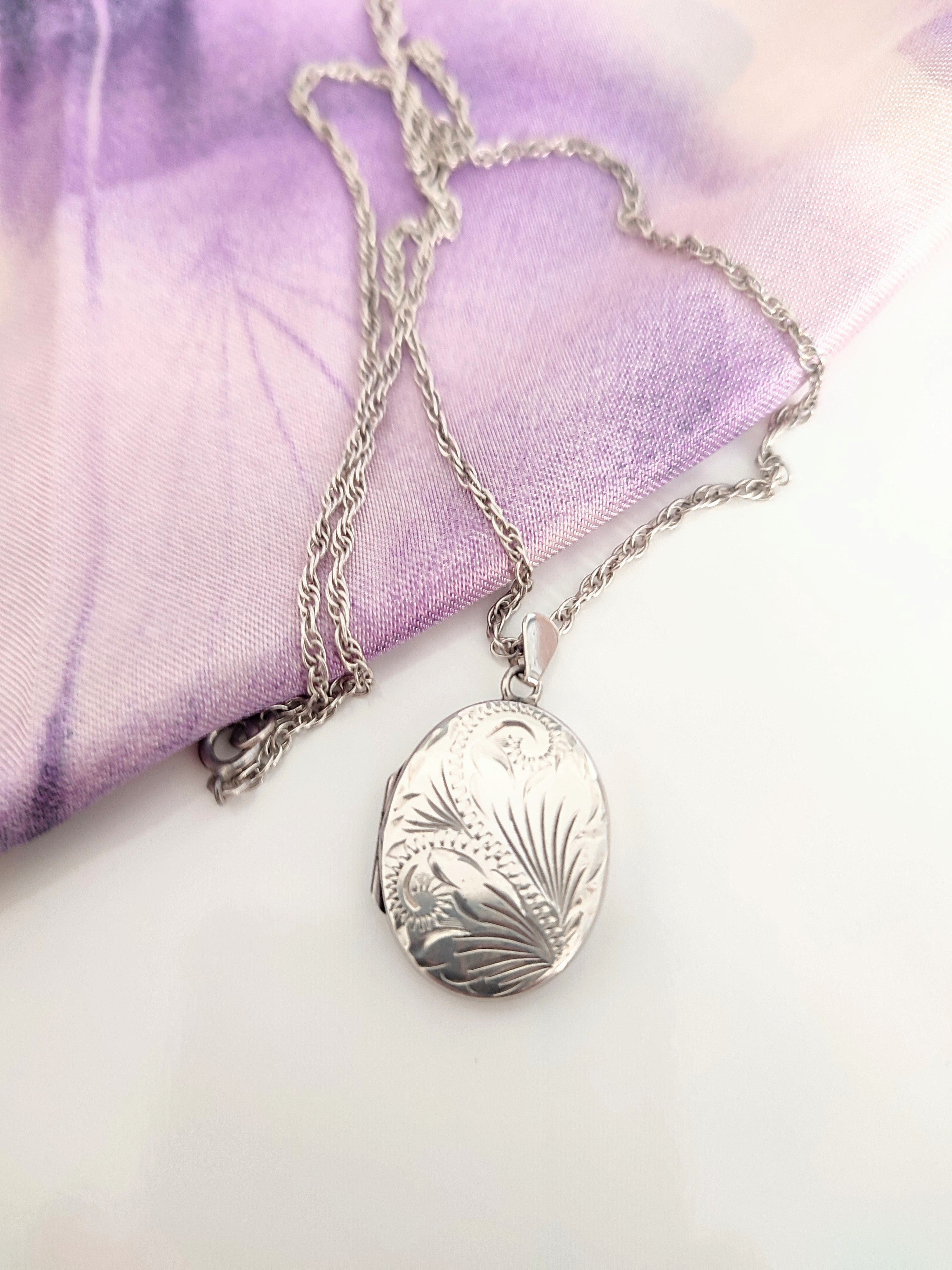 Vintage silver photo locket on silver chain