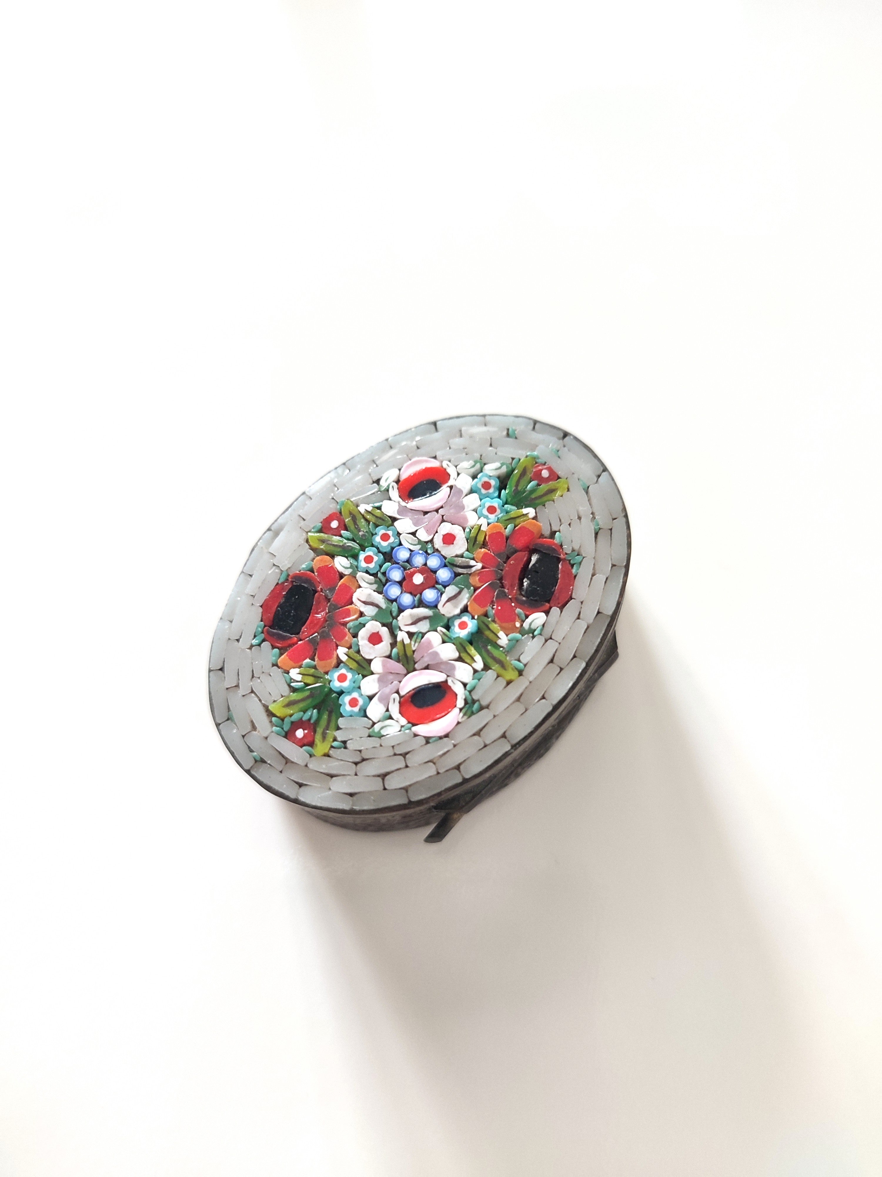 Millefiori micro mosaic vintage pill box Italy