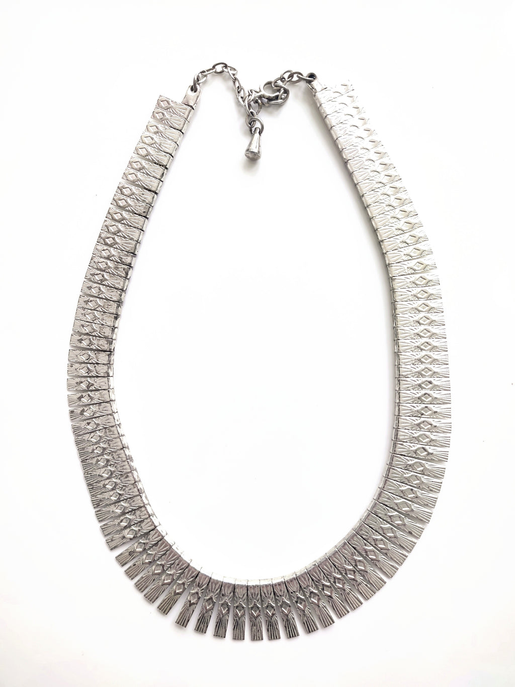 Vintage Cleopatra choker panel necklace silver plated metal