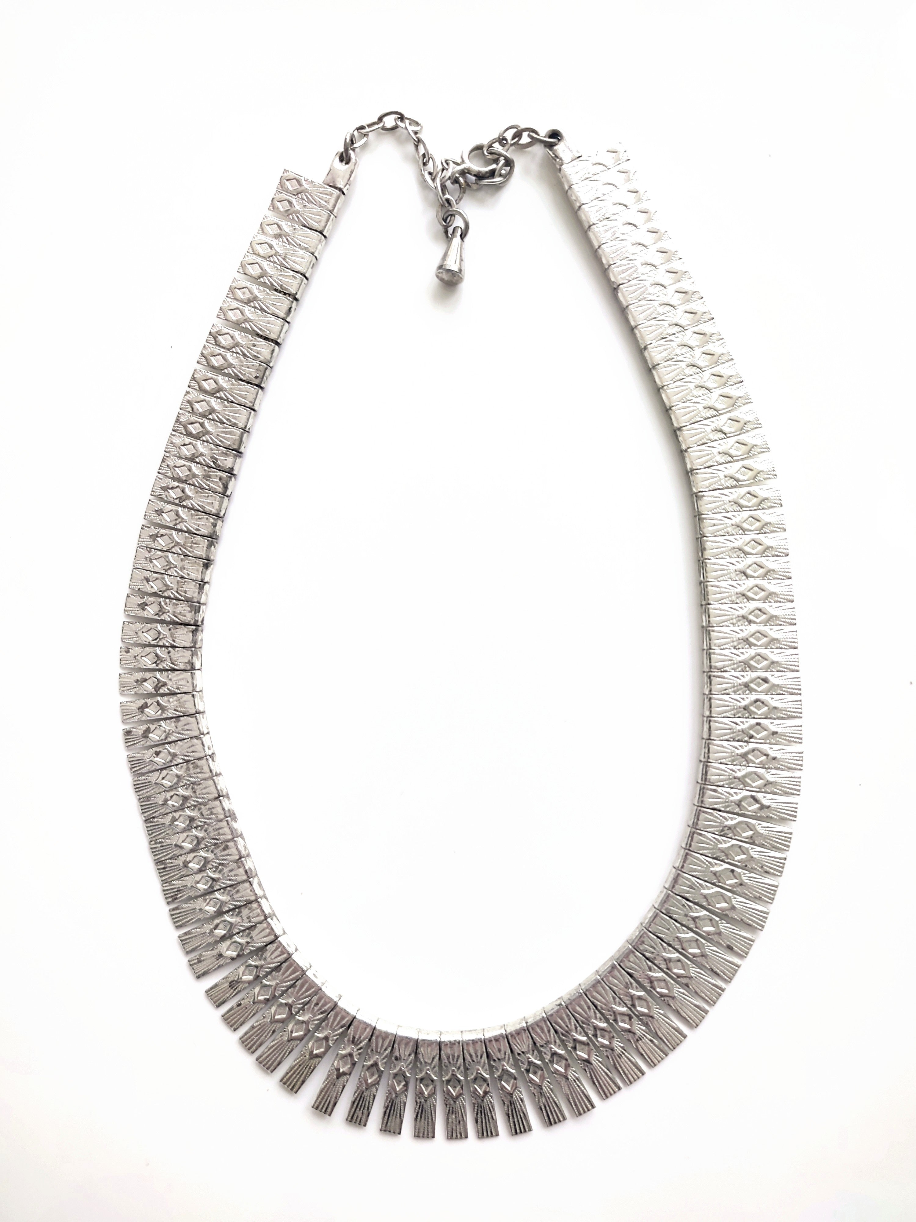 Vintage Cleopatra choker panel necklace silver plated metal