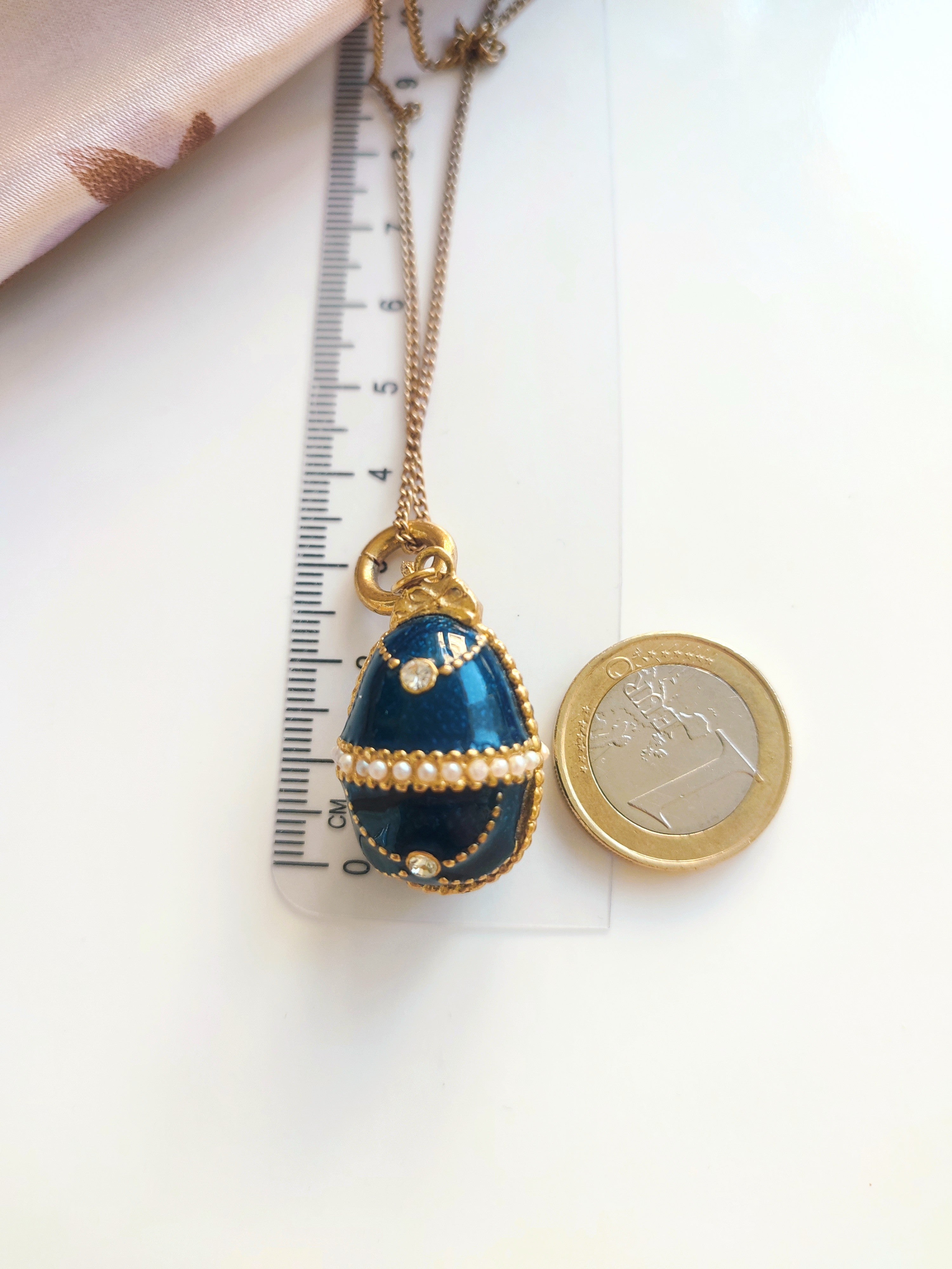 Indigo guilloche enamelled egg pendant