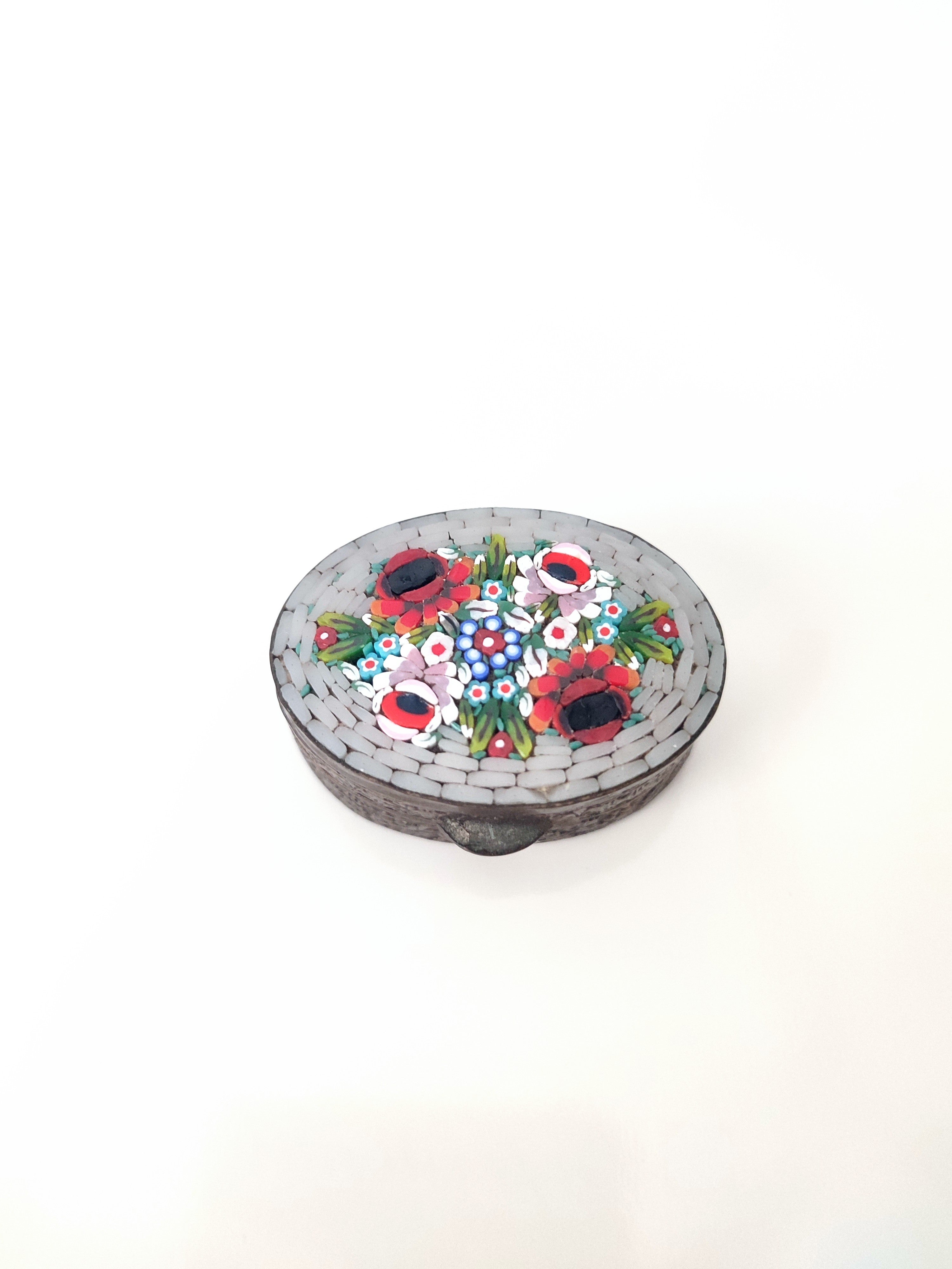 Millefiori micro mosaic vintage pill box Italy