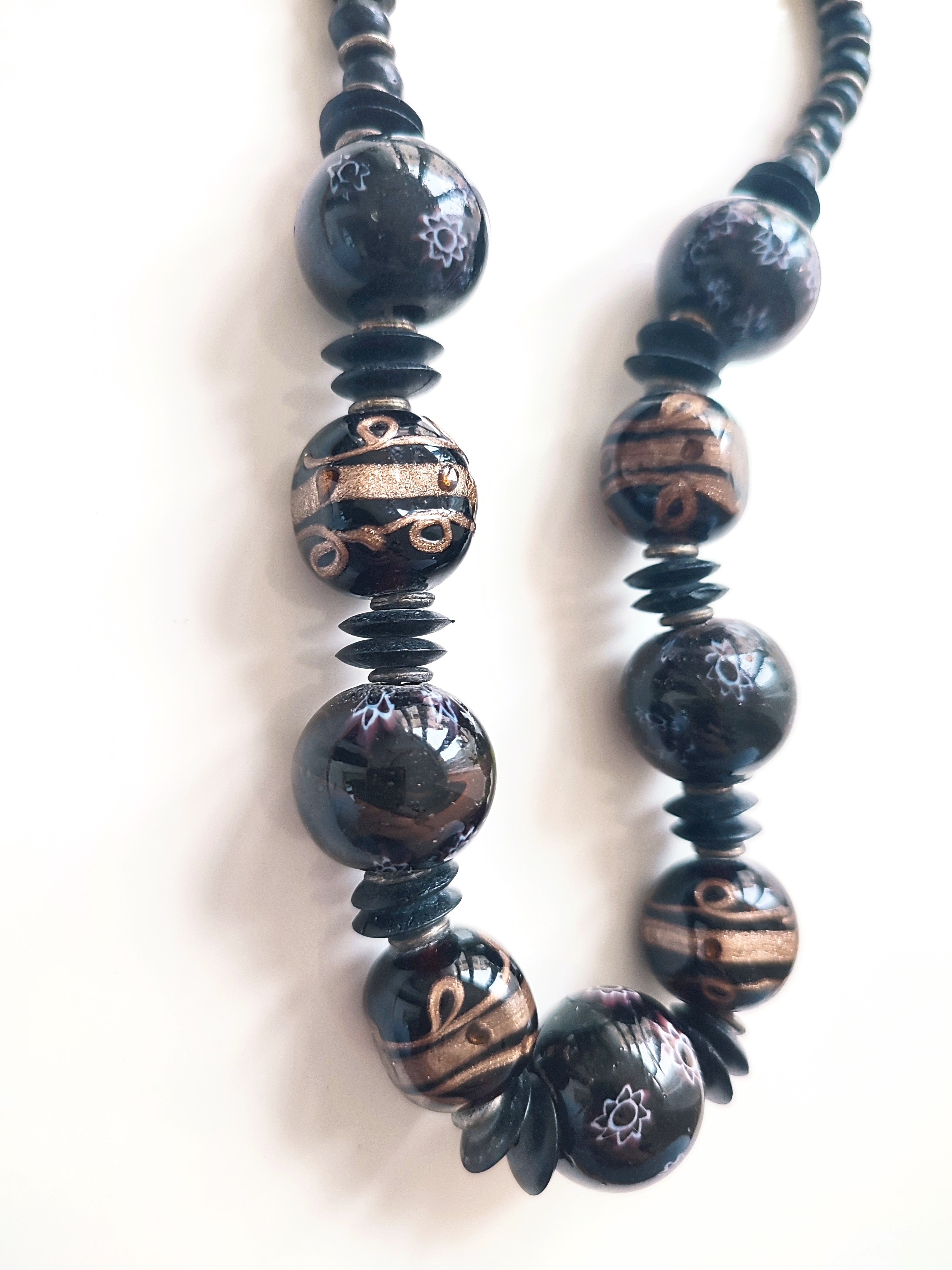 Black and copper handmade glass bead necklace