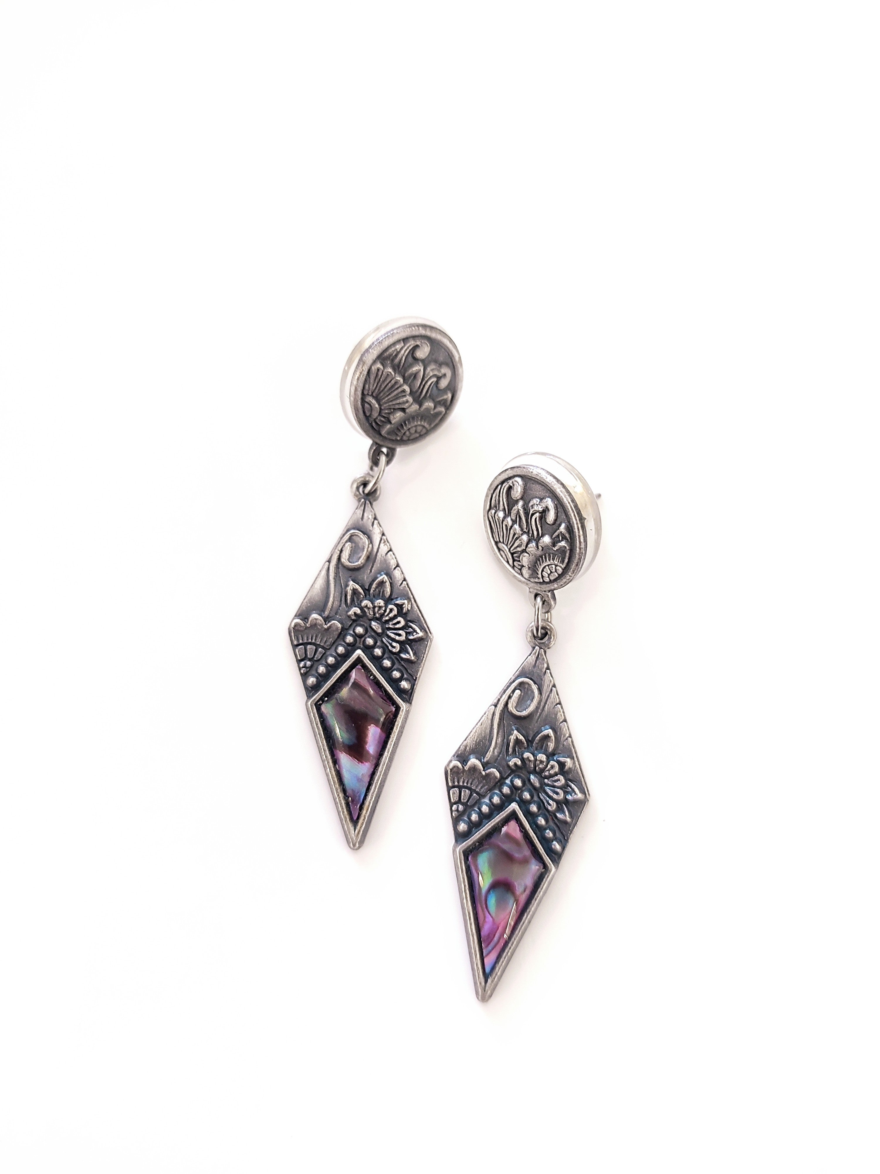 Duri pewter and abalone vintage earrings